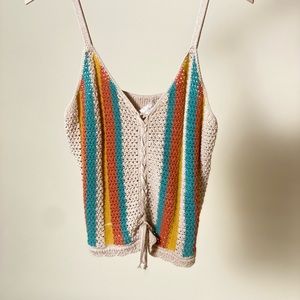 Buckle open knit colorful tank top
